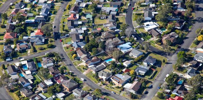 Aerial shot of suburbs