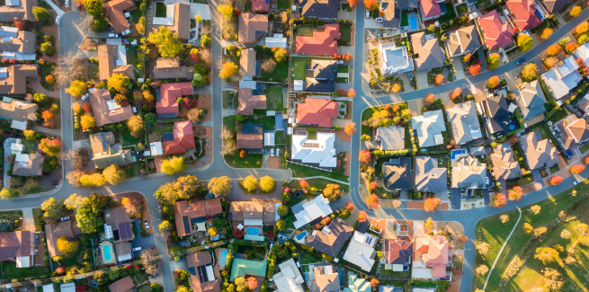 Aerial shot of suburbs
